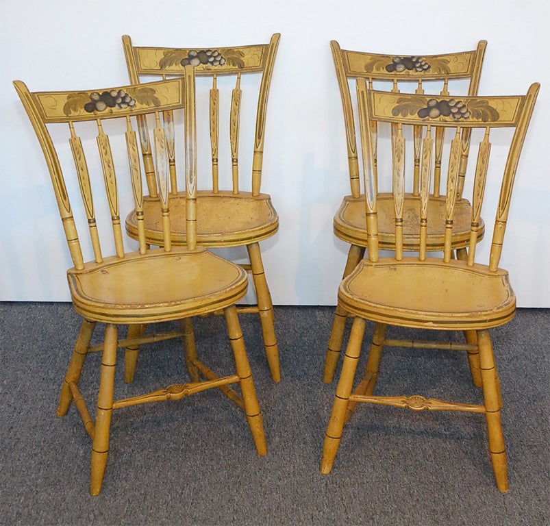 19TH C. ORIGINAL PAINT DECORATED PLANK BOTTOM CHAIRS