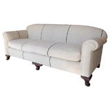 19TH C. SOFA WITH FRENCH LINEN AND BLUE STRIPS