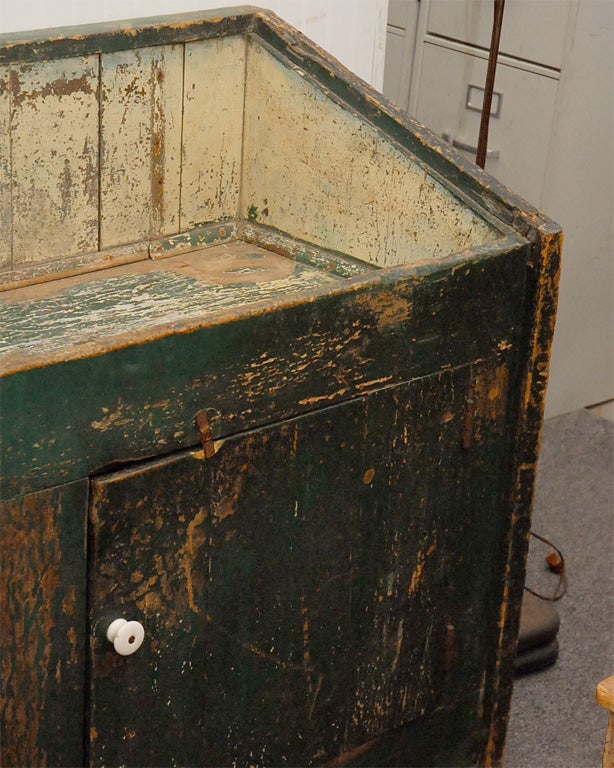 19th Century 19TH C. ORIGINAL GREEN PAINTED 2 DOOR DRY SINK FROM PA.