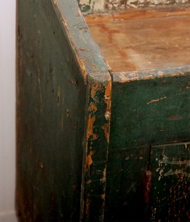 Pine 19TH C. ORIGINAL GREEN PAINTED 2 DOOR DRY SINK FROM PA.