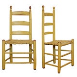 Antique EARLY 19TH C. ORIGINAL MUSTARD W/RED PAINTED LADDER BACK CHAIRS