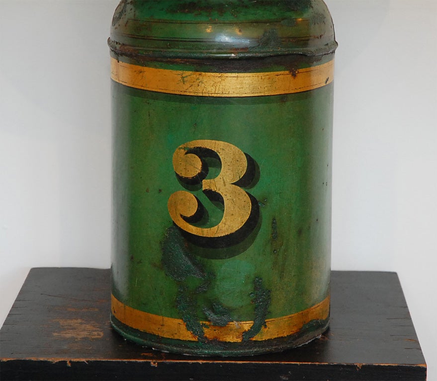 19th Century 19TH C. GREEN PAINTED TEA CANISTER LAMP