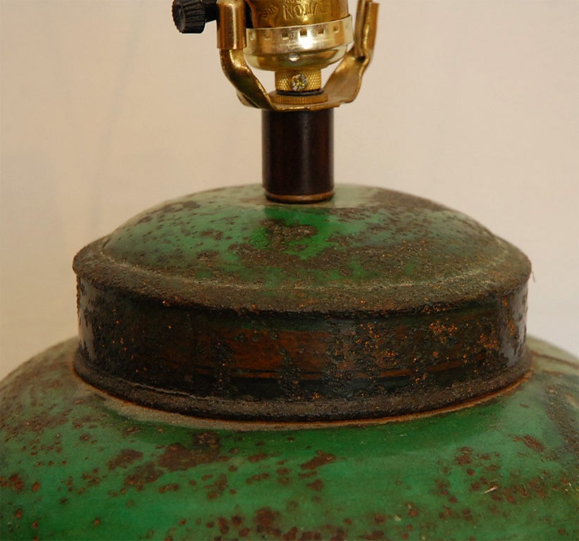 19TH C. GREEN PAINTED TEA CANISTER LAMP 1