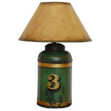 Antique 19TH C. GREEN PAINTED TEA CANISTER LAMP