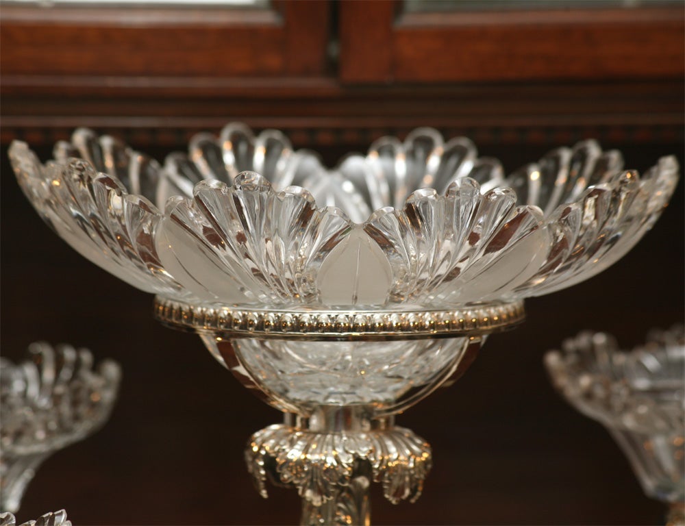 Molded 19th C Sheffield Silver over Copper & Original Crystal Epergne with Lions Heads For Sale