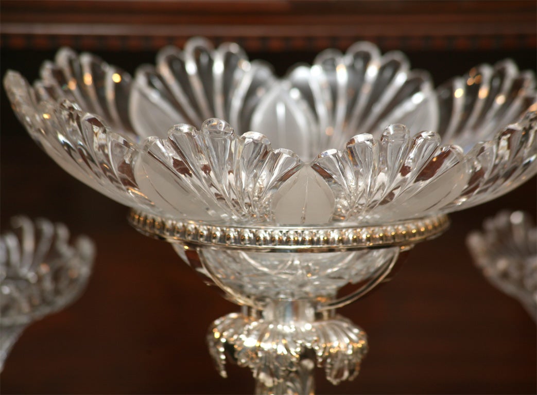19th C Sheffield Silver over Copper & Original Crystal Epergne with Lions Heads For Sale 1