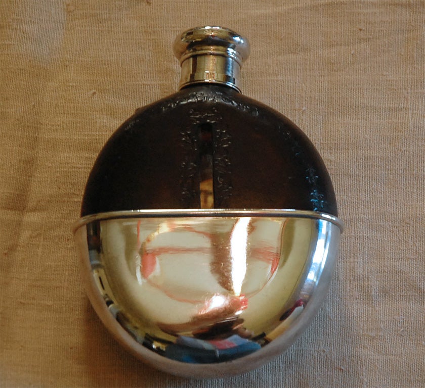 Tiffany signed Sterling flask with leather