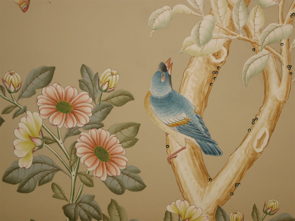 CHARLES GRACIE HAND PAINTED WALL PAPER In Good Condition In Stamford, CT