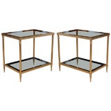 Antique Pair of 1900's French Two-Tier Brass Side Tables
