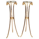 Pair of Rams Head Bronze & Steel Pedestal Tables with Glass