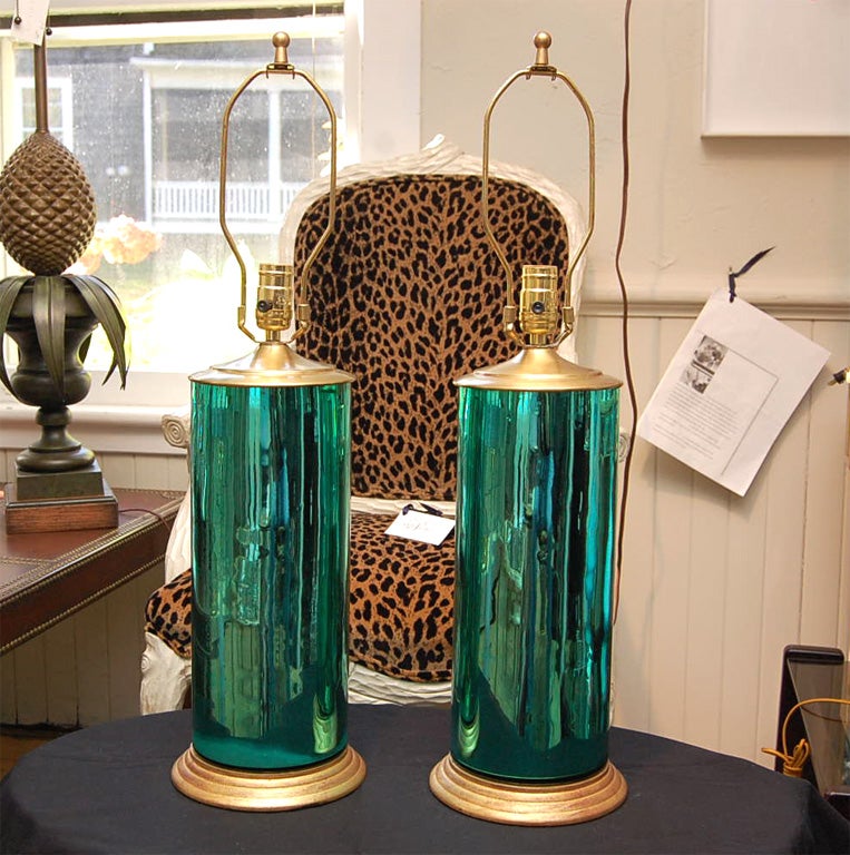 Pair of Green Mercury Glass Lamps