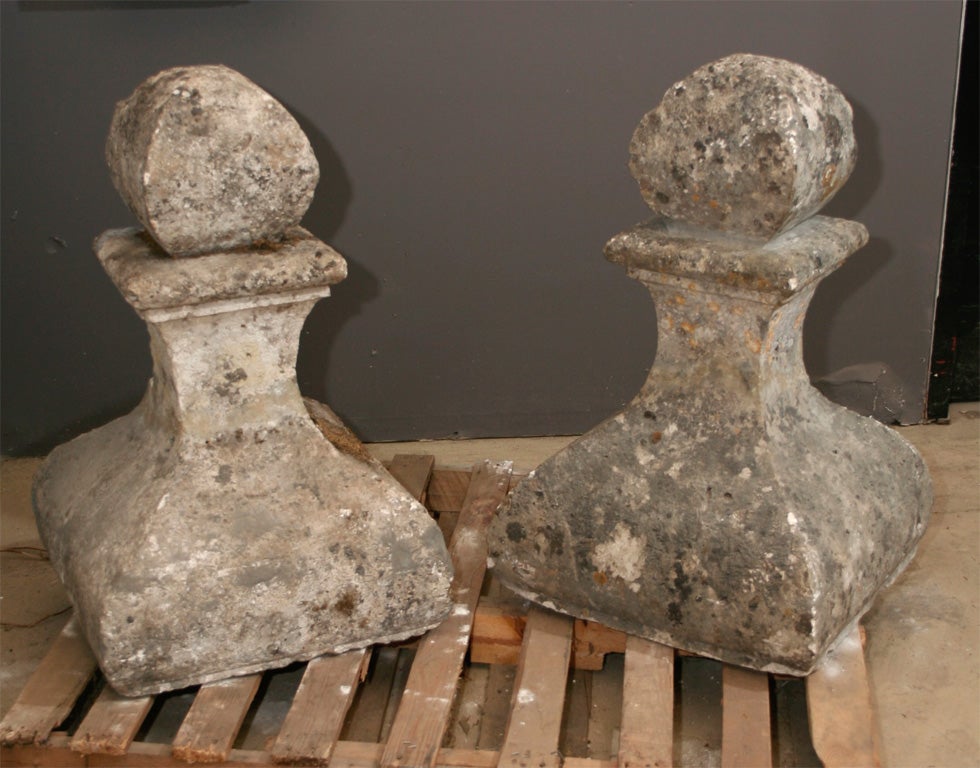Pair of large French carved limestone finials