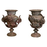 Antique Pair of ornate French  19th century cast iron urns