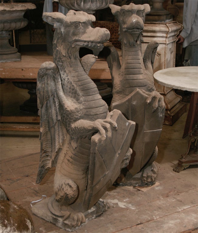 Italian 19th century carved sandstone Griffins