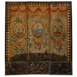 French Chinoiserie Paper on Canvas Three-Panel Screen.