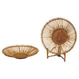 Pr. Vintage Rattan Sunburst baskets with stands.