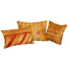 Antique 3 Indian Phulkari Embroidered Pillows w natural kapok filling.