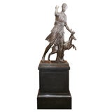 Large Barbedienne Bronze Statue of Diana on Pedestal, Circa 1900