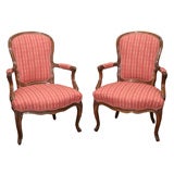 Pair of Louis XV Style Cherry and Beech Fauteuils, Mid-19th Cent