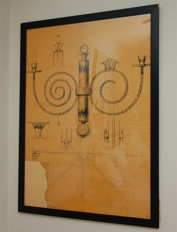 Edgar Brandt Original French Architectural Drawing