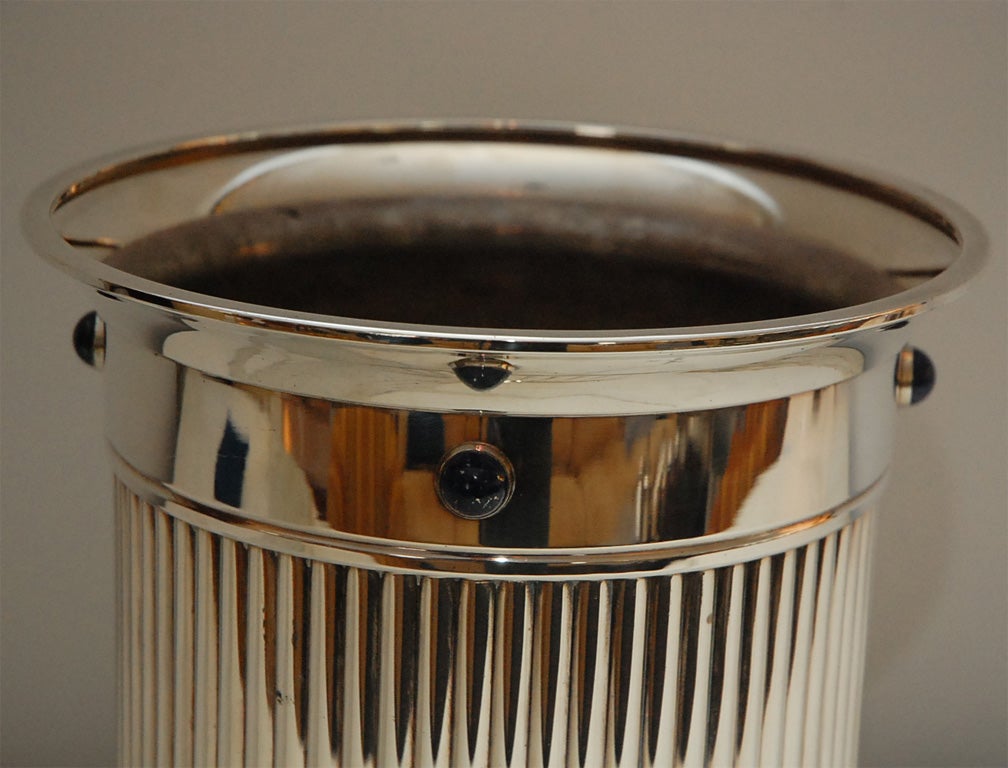 French Fluted Silver Plate & Lapis Champagne Bucket by Cartier