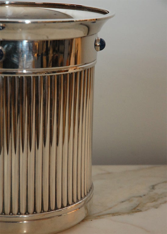 Fluted Silver Plate & Lapis Champagne Bucket by Cartier 1