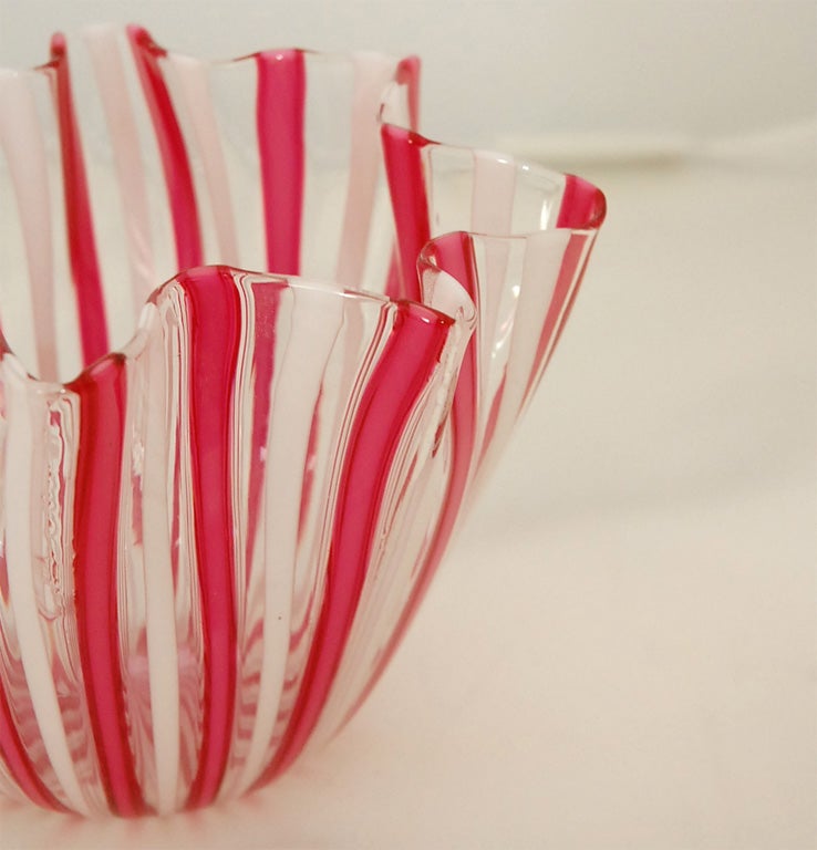 Murano Glass Venini Fazzoletto Vase in Candy Stripes