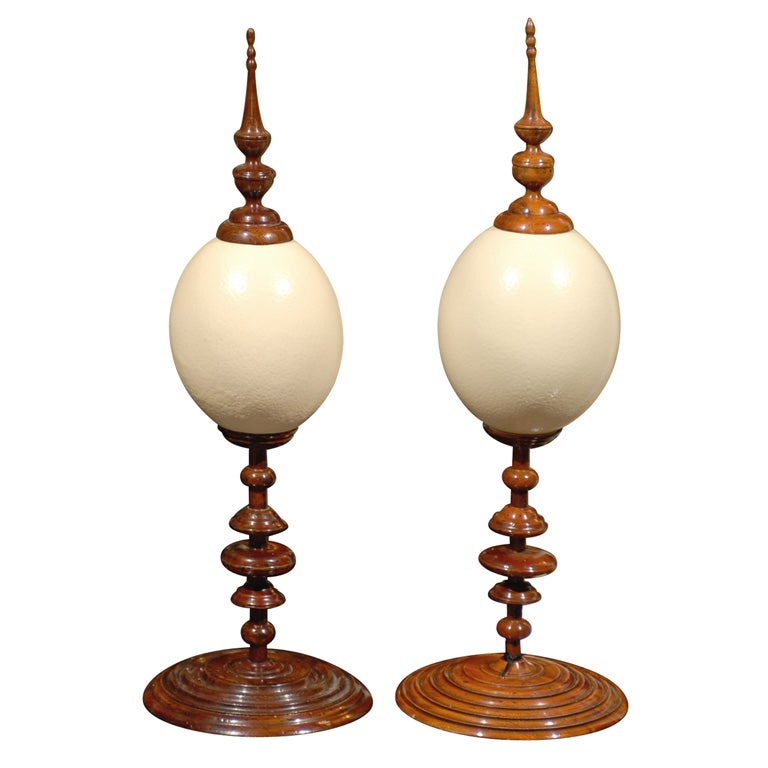 Pair of Ostrich Eggs on Stand