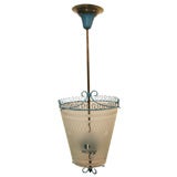 French Enamel and Frosted Glass Light Fixture