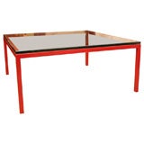 Red Lacquered Metal Coffee Table with Glass Top