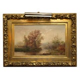 19th century "River Landscape" . Oil on cavas by C. Mullen