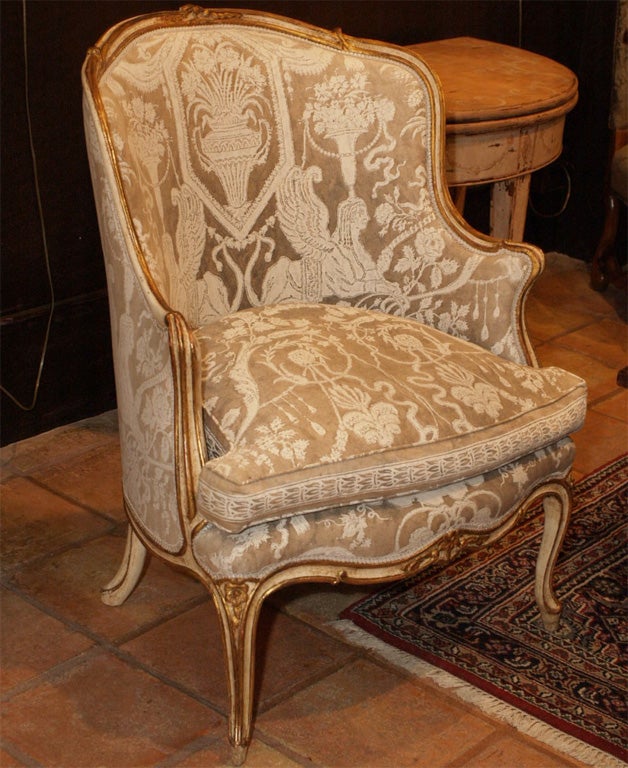 Nineteenth century French gold leaf and painted bergere. Louis XV style.