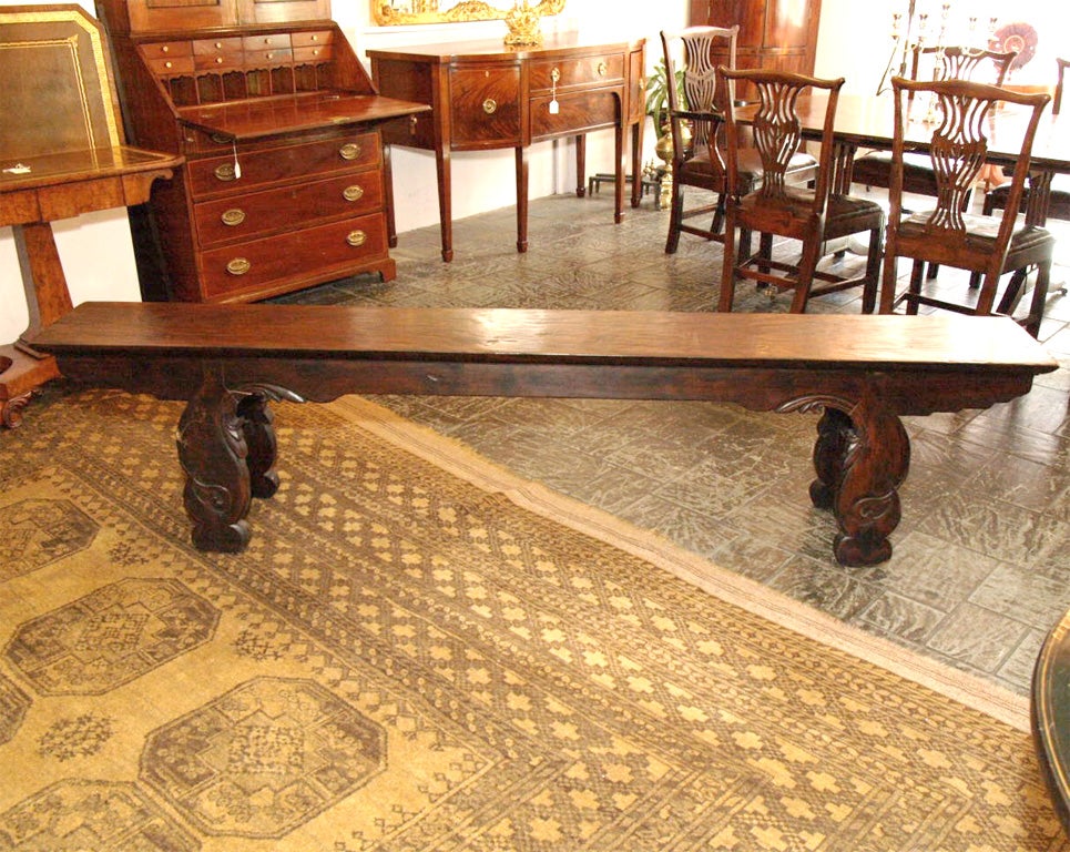 Antique Chinese long bench. Elm and teak.