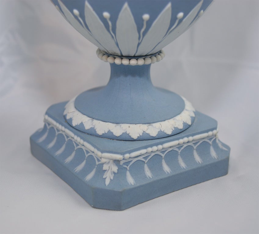 Porcelain Pair of Wedgwood Blue & White Jasper Vases For Sale