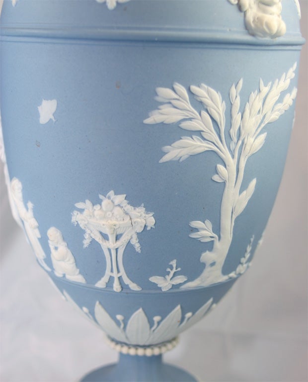 Pair of Wedgwood Blue & White Jasper Vases For Sale 1