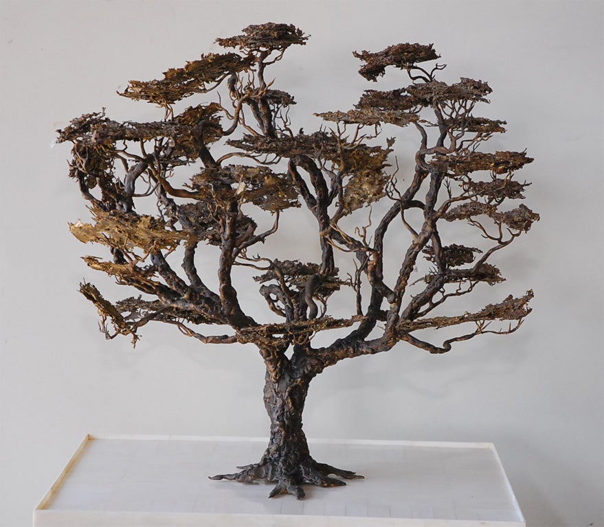 Bronze & brass tree sculpture, Jere-style, unsigned.