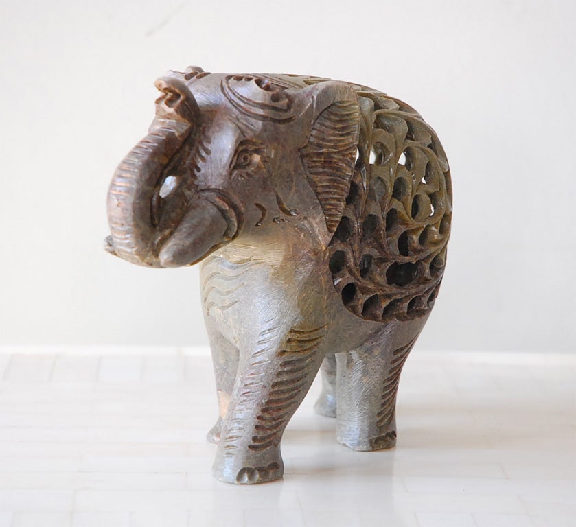 Charming, larger hand carved jade elephant, mother with child.