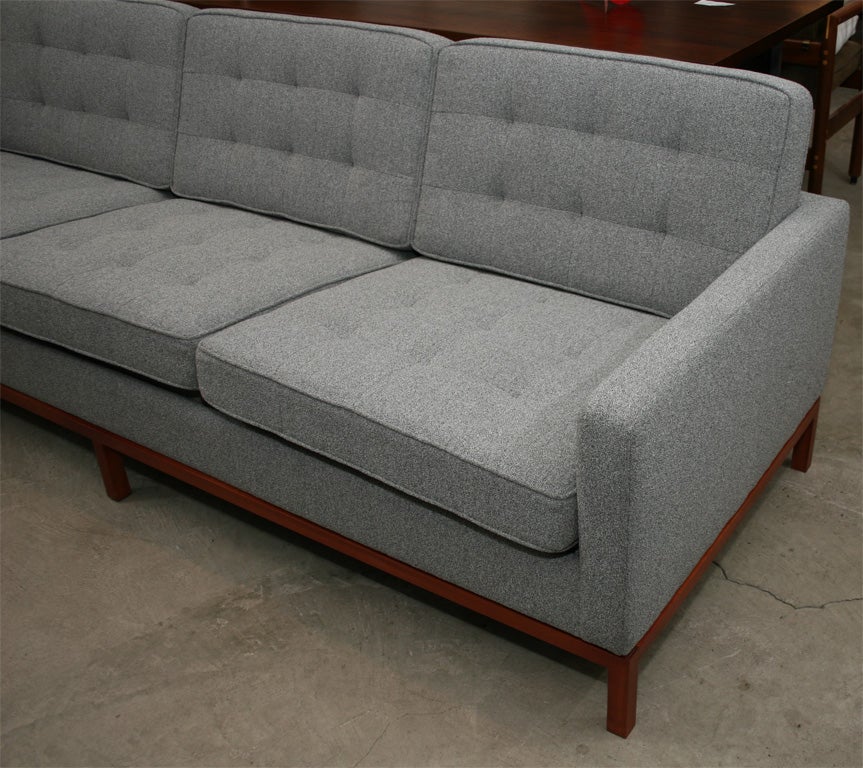 Florence Knoll 3 seat quilted sofa with wood base 1