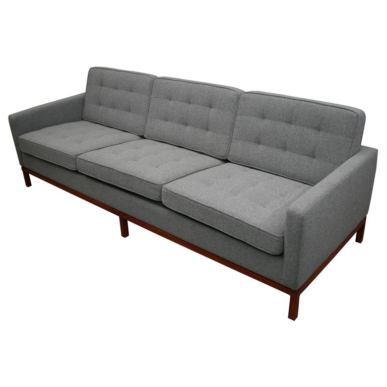 Florence Knoll 3 seat quilted sofa with wood base
