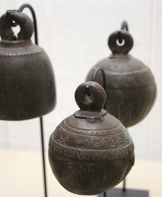 Thai Burmese Bronze Bells on Stands