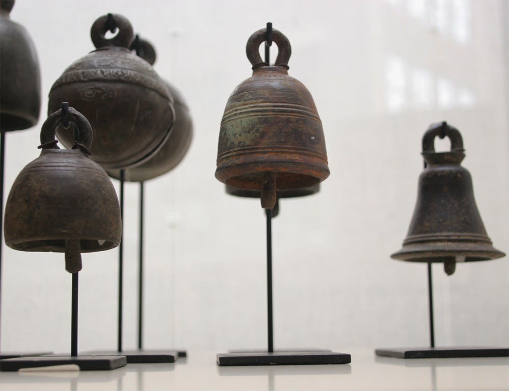 20th Century Burmese Bronze Bells on Stands