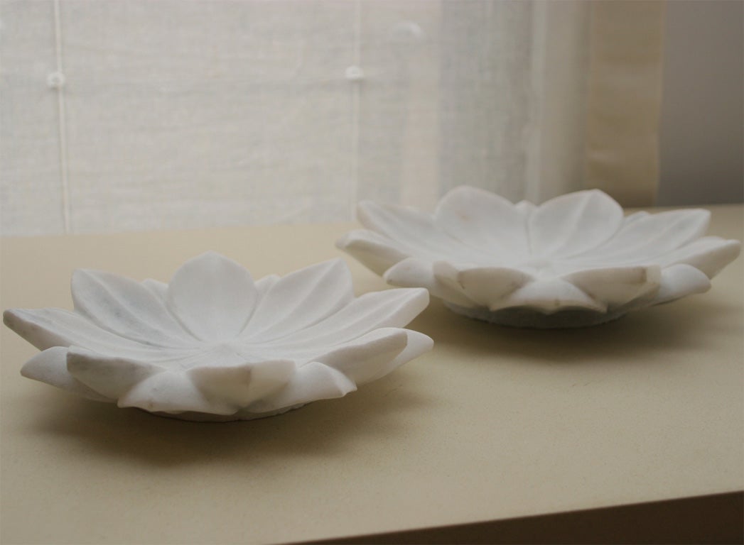 Handcarved Indian White Marble Lotus Flower Plate Large & Small. (Each slightly different) Priced and Sold Individually.