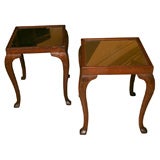 French carved wood side tables with original glass