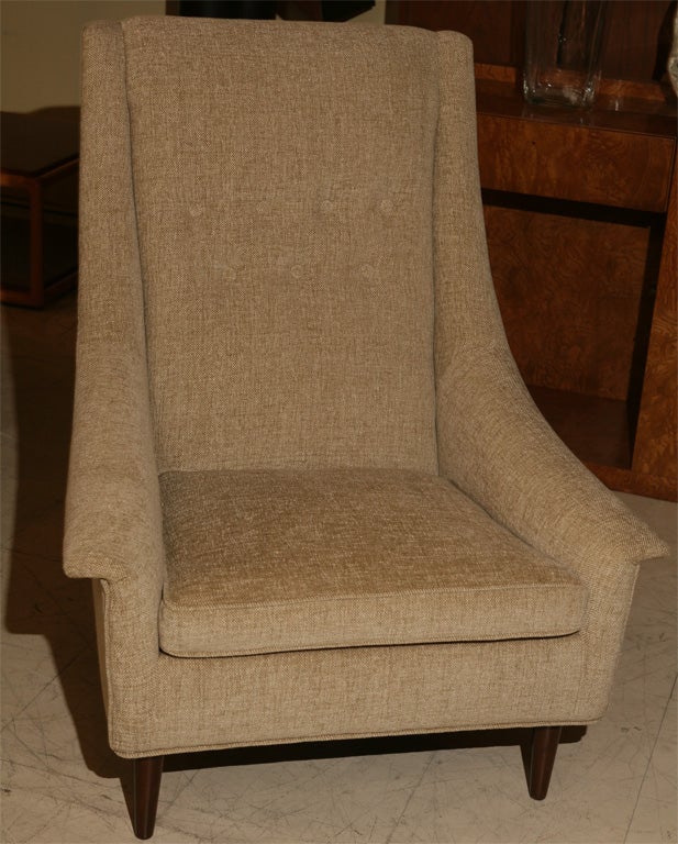 Upholstered armchair circa 1950's. Newly upholstered in chenille fabric.