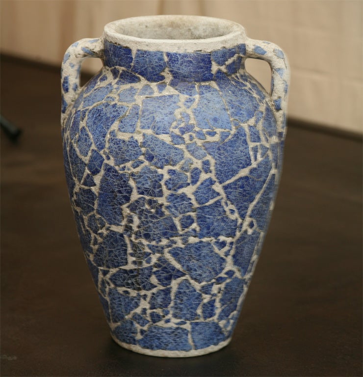 Blue and off white vase by American potter Bouck White, Helderbergs, NY