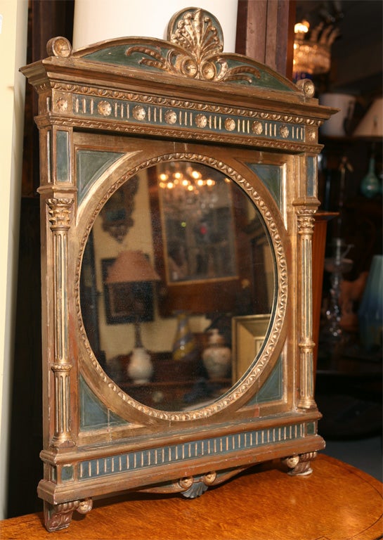Italian Empire mirror, giltwood and painted finish. Original glass. 19th Century