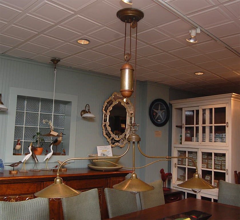 Italian Antique -Brass Triple Pendant on Pulley For Sale