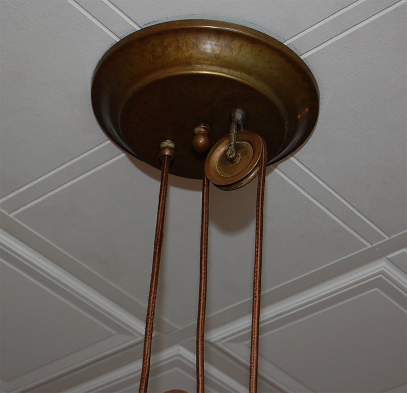 Contemporary Antique -Brass Triple Pendant on Pulley For Sale