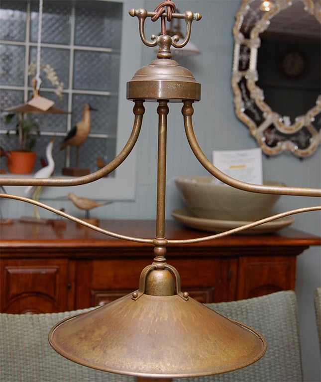 Antique -Brass Triple Pendant on Pulley For Sale 2