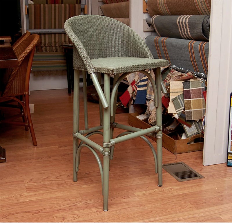 Woven wire bar stool with solid beechwood frame.  Available in 19 different colors.  Design exclusive to Coutnry Gear Ltd.